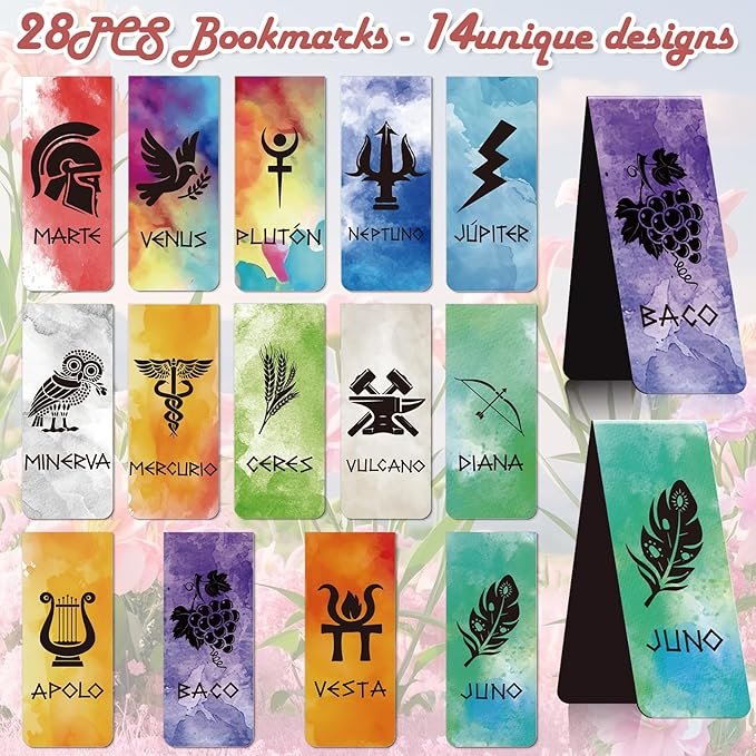 Greek Mythology Magnetic Bookmark Gifts - Wxiben 28 Pcs Olympians Gods Bookmarks Spanish Greek Mythology Book Mark Ancient Greek Magnet Marker Page Clip for Book Lovers Students Teacher Party Favor