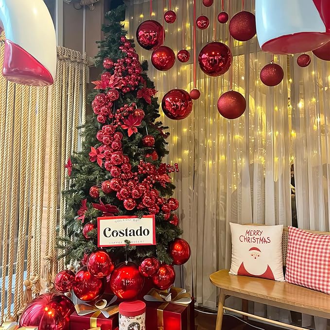 12PCS Red Round Foil Balloons, 22" 15" 10" Large 4D Ball Balloons Metallic Red Mirror Balloon for Graduation Christmas Valentines Galentines Day Wedding Birthday Party Decorations