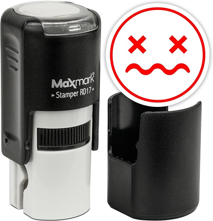 MaxMark Round Self Inking Emoji Stamp - Distressed - Red Ink