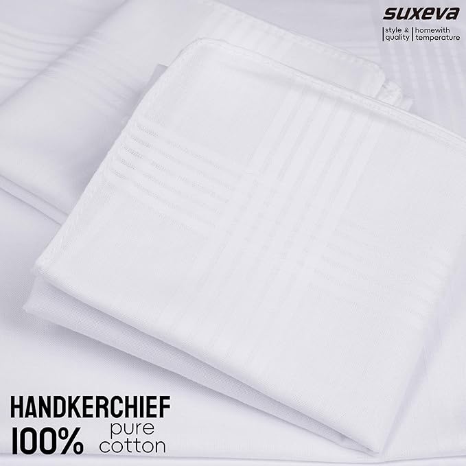 Gifts Cotton Handkerchiefs 100% Soft Cotton 12-Pack White handkerchif and Blue cotton handkerchief for Men and Women