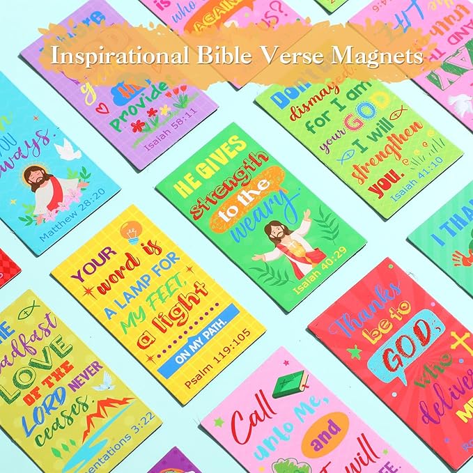 Blosssound 60 Pcs Inspirational Christian Magnets with Bible Verses Religious Refrigerator Magnet Motivational Quotes Fridge Scripture Positive Gifts for Home Office School Locker Decor(Colorful)