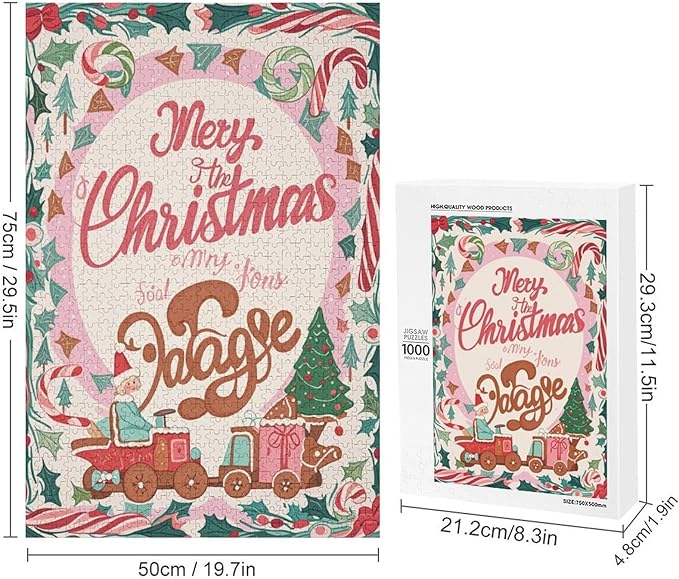 Wooden Puzzle - Christmas Gingerbread Express Train Jigsaw Puzzles，Wooden Puzzles for Adults 1000 Pieces Unique Gifts for Wall Art，Challenge Puzzles，Educational Games，Family Puzzles