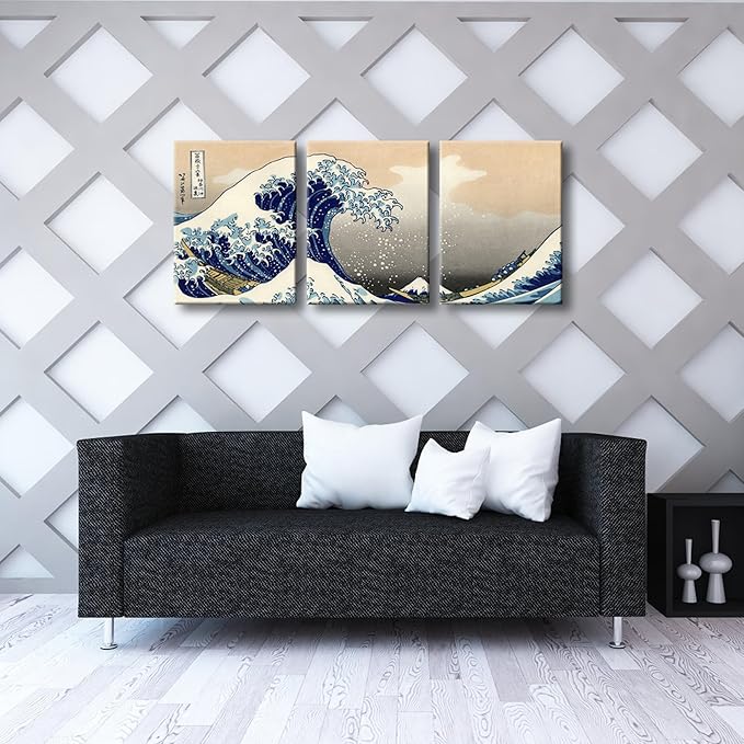 Wieco Art Great Wave of Kanagawa Katsushika Hokusai 3 Piece Modern Canvas Prints Artwork Abstract Pictures Paintings on Canvas Wall Art for Home Office Decorations Wall Decor