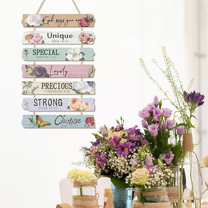 CHDITB God Says You are Wooden Sign, Peony Flower Wooden Hanging Plaque, Christian Religious Quotes Door Hanger, Scripture Art Inspirational Bible Verse Wall Art for Girl Bedroom Living Room Decor