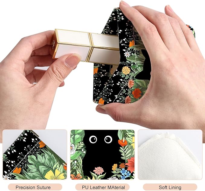 2Pcs PU Leather Small Squeeze Coin Purse Pouch Mini coin Bag Unique And Cute Wallet Cosmetic Bags Change Bag For Women Girls Men Flower And Cat