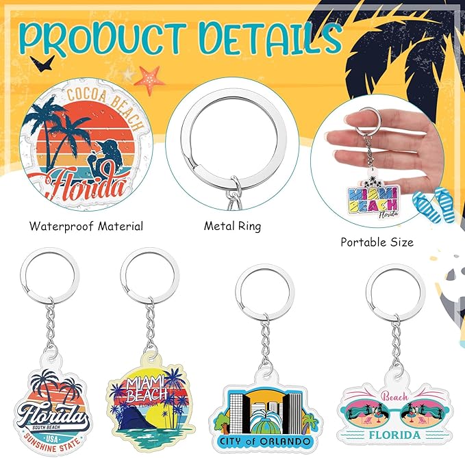 Landical 18/54Pcs Acrylic US Keychain Bulk USA City States Key Ring Florida California Chicago San Francisco Gift Souvenir