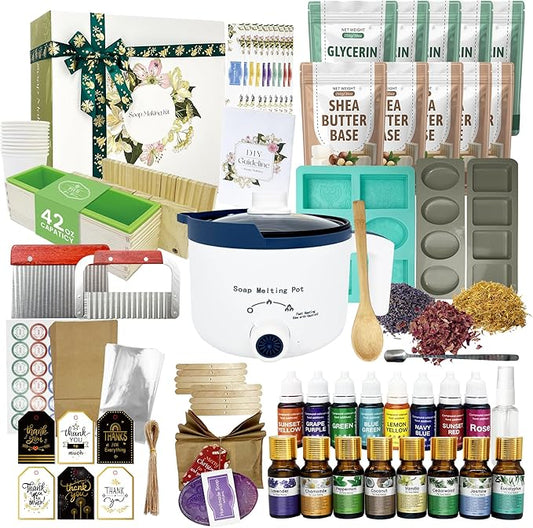 PIUH Deluxe Soap Making Kit for Soap Making, DIY Soaps Making Full Set Kits Includes Soap Melter, 4 lb Soap Base, 8 Essencial Oils, Silicone Loaf Molds & Scraper, Cutters, 8 Dyestuffs for Adults Gift