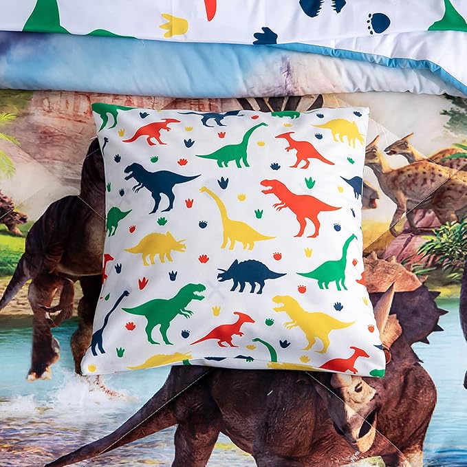 9 Piece Dinosaur Comforter Set Bed in a Bag Full Size for Teen Kids Adults,3D Jungle Dinosaur Quilt Set,(1 Comforter+4 Pillowcase+1 Flat Sheet+1 Fitted Sheet+2 Throw Pillow Cover)