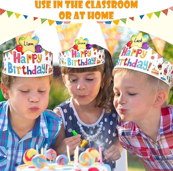 Outus 42 Pack Happy Birthday Crowns for Kids Classroom with Elastic Band for Teachers Students Kindergarten Party