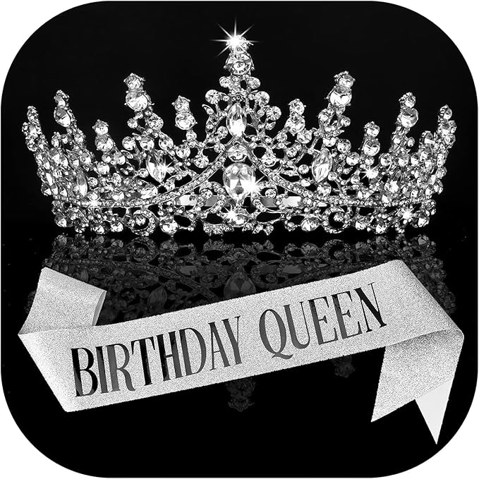 COCIDE BIRTHDAY QUEEN Birthday Sash for Women Crowns and Tiaras for Girls Birthday Decorations Set Rhinestone Headband Hair Accessories Glitter Sashes for Party Supplies