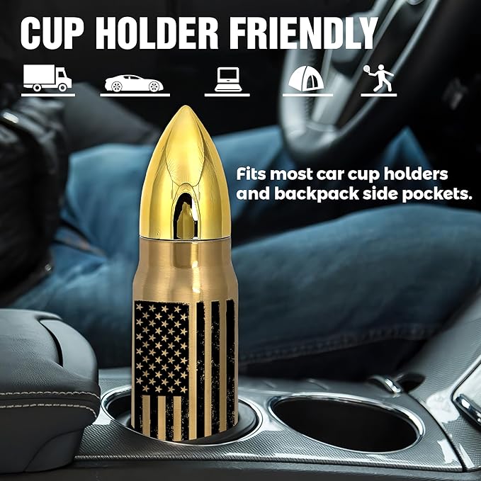 American Flag Stainless Steel Tumbler – 17oz Vacuum Insulated Tumbler with Black USA Flag Design – Patriotic Christmas, Birthday & Retirement Gifts for Veterans, Military, Police, Firefighters