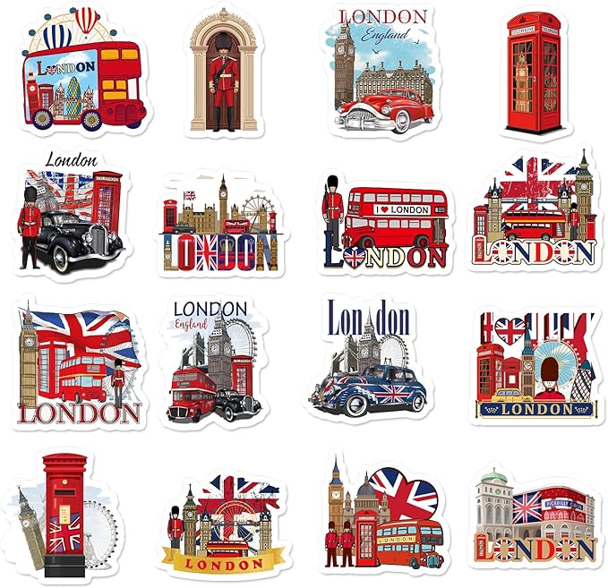 London Fridge Magnets Gifts - 16Pcs London Souvenirs Gift City Travel Magnetic Refrigerator United Kingdom Red Phone Box Fridge Magnetic Stickers for Home Kitchen Office Locker Traveler Tourist
