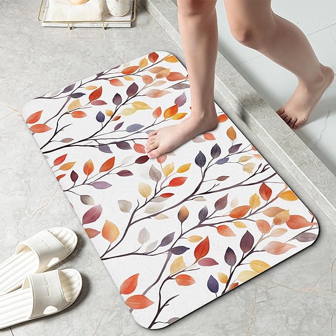 Autumn Leaves Bathroom Rug 29.5"x17", Super Absorbent Fast Drying Bath Mat with Non-Slip Rubber Backing, Thin Low-Profile Easy-Clean Bathroom Floor Mat for Shower or Tub