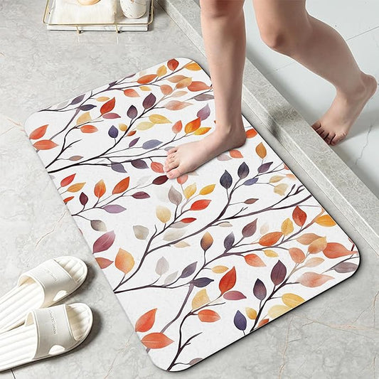 Autumn Leaves Bathroom Rug 29.5"x17", Super Absorbent Fast Drying Bath Mat with Non-Slip Rubber Backing, Thin Low-Profile Easy-Clean Bathroom Floor Mat for Shower or Tub
