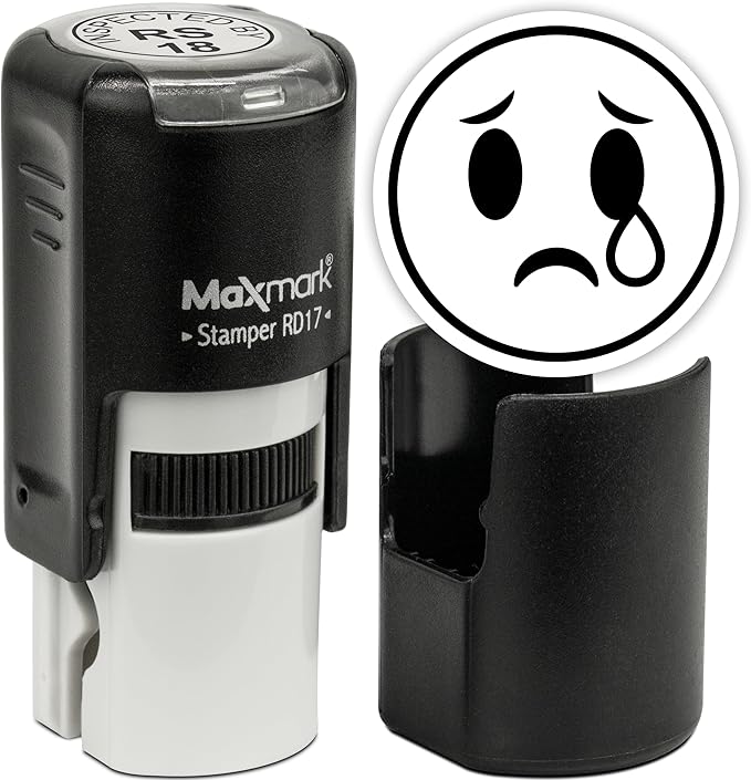 MaxMark Round Self Inking Emoji Stamp - Crying - Black Ink