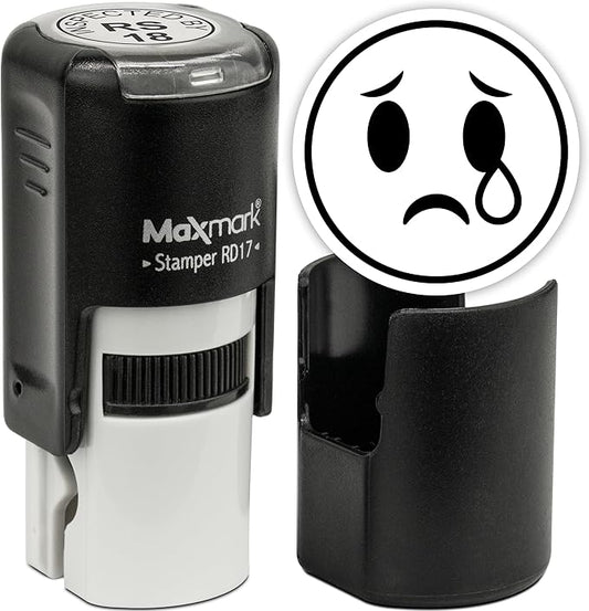 MaxMark Round Self Inking Emoji Stamp - Crying - Black Ink