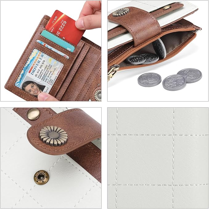 SENDEFN Small Wallets for Women Leather RFID Blocking Bifold Zipper Pocket Wallet with ID Window