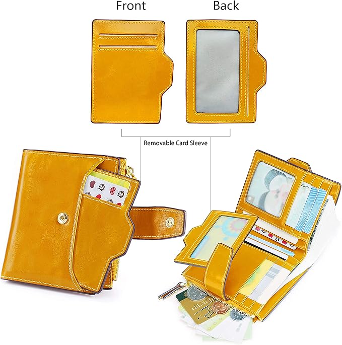 AINIMOER Women's RFID Blocking Leather Small Compact Bi-fold Zipper Pocket Wallet Card Case Purse with id Window