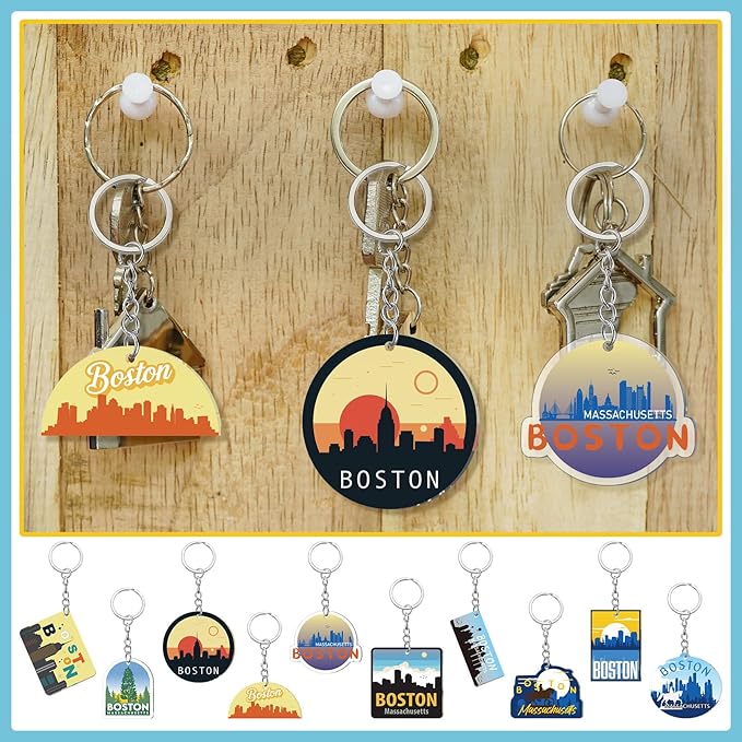 50 Pcs Boston Souvenirs Acrylic Keychain Gifts Bulk Boston Keychain Massachusetts Travel Gifts Souvenirs