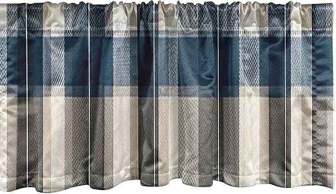 Ambesonne Plaid Window Valance Pack of 2, Classic Timbermen Pattern with Integrating Geometric Bold Lines Art Tartan, Rod Pocket Curtain Valances Kitchen Bedroom, 42" X 18",Slate Blue Orange Green