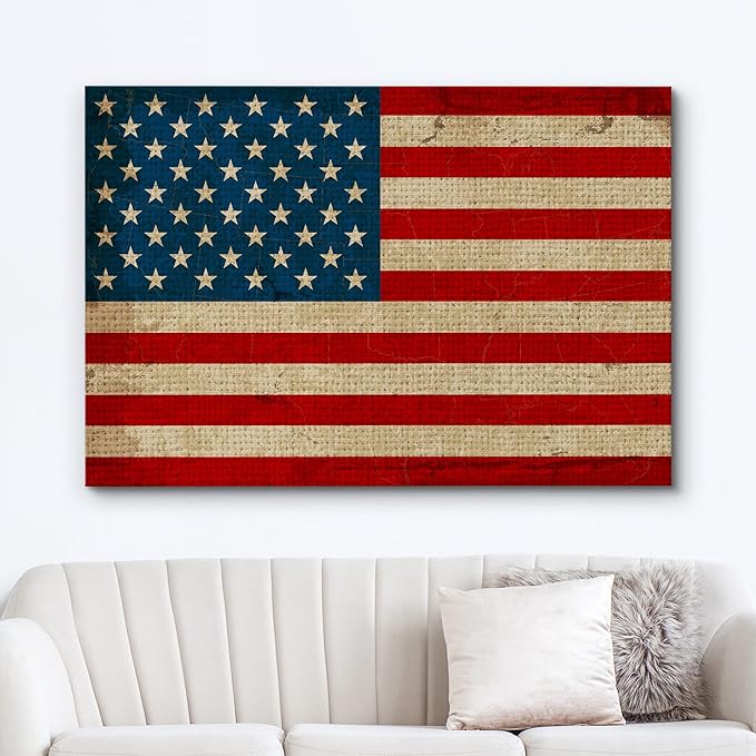 wall26 Canvas Print Wall Art Vintage Retro Faded American Flag Pop Culture Cultural Digital Art Modern Art Traditional Colorful for Living Room, Bedroom, Office - 12"x18"
