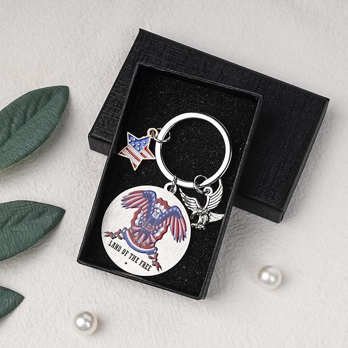 Patriots Gifts American Flag Keychain - America United States Map Keychains, Inspirational USA Souvenir Keyring for Men Women
