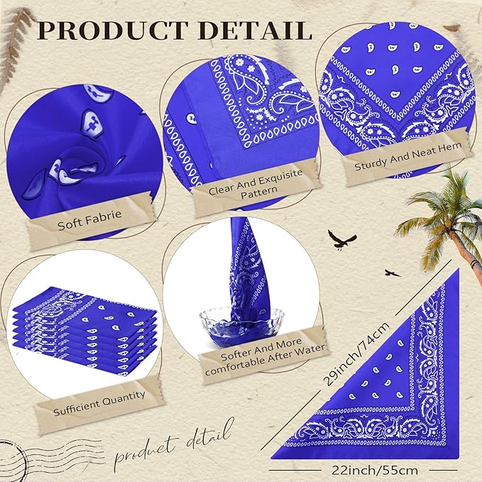 Blulu 6 Pcs Neon Color Cowboy Bandanas for Men Women Assorted Paisley Pattern Handkerchiefs 22 x 22 Inch Kids Headwrap Scarfs