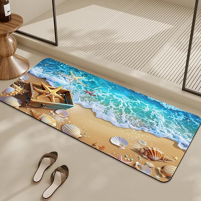 Bathroom Rugs Non Slip Quick Dry Bath mat Rubber Bathroom mat, Super Absorbent Bath mat, Washable Bathroom mat Bath Rugs, Shower Mat Bath Mats for Bath Floor, 16.9x35.4in, Seaside