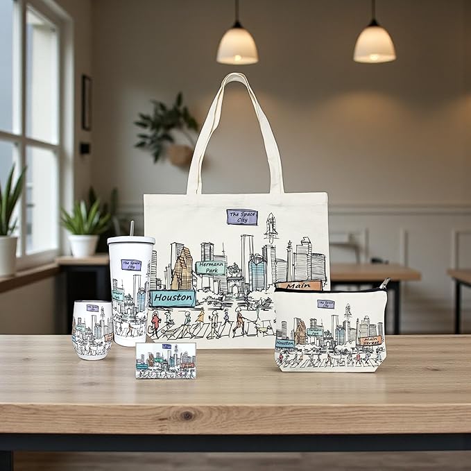 Cities Around the World Artwork Cosmetic Bag Series – Designed in USA, Travel Makeup Bag with Zipper, Souvenir Gift for Women, Artwork Organizer for Purse or Toiletry (Houston)
