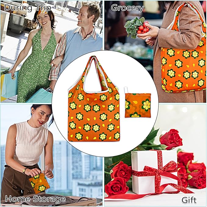 LOLOMLO 6 Pack Eco-Friendly Reusable Grocery Bags Lightweight Durable Washable Shopping Tote Foldable Outings Storage Pouch