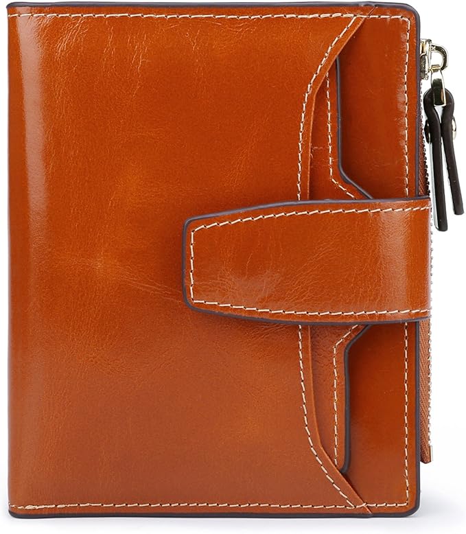AINIMOER Women's RFID Blocking Leather Small Compact Bi-fold Zipper Pocket Wallet Card Case Purse with id Window