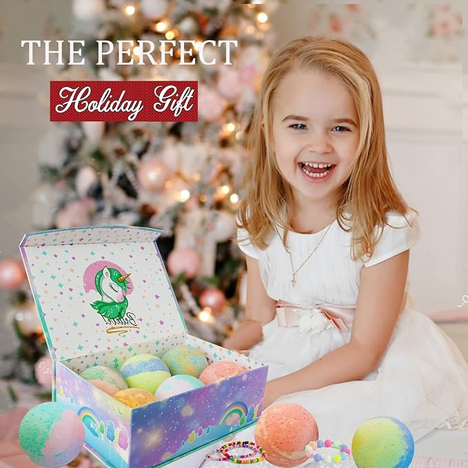 Bath Bombs for Kids with Surprise Inside, Unicorn Bath Bombs for Girls with Jewelry & Jewelry Box for Kids - Organic, Skin Moisturizing, Natural Bubble Bath, Birthday Gifts for Girls