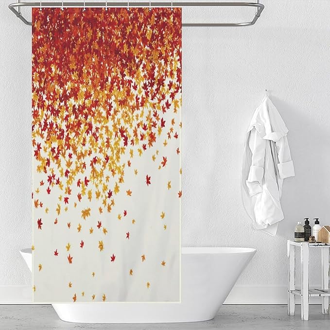 Fall Autumn Shower Curtain Maple Leaves Orange Red Leaf Harvest Waterproof Washable Fabric Bathroom Shower Curtains for Bathroom Decorations Home Indoor Decor 35x72Inch