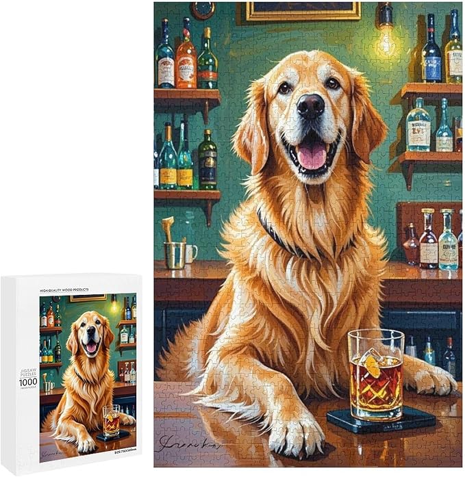 Funny Wooden Puzzle - Goldendoodle Cheers Celebrated Puzzle for Adult 1000 Piece，Wooden Jigsaw Puzzles Art Leisure Game Fun Suitable Family Friends Educational Learning Games Gift