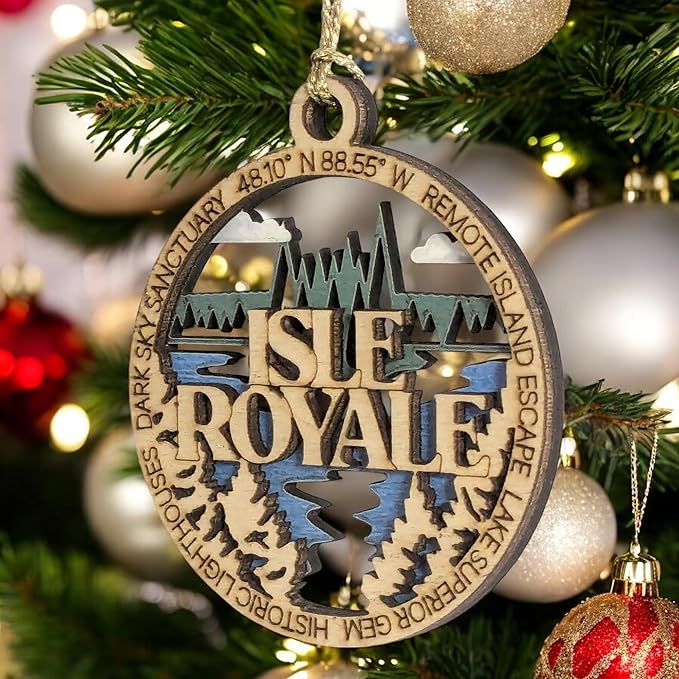 Isle Royale National Park Wood Ornament - Lake Superior Island Scene, Handcrafted 3" Christmas Decoration