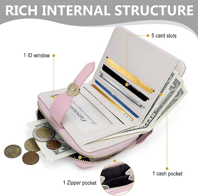 Womens Wallet Cute Small Wallets for Women Pink Coquette Minimalist Ladies Purse with Key Chain Wallet Bow Design Mini Kawaii Coin Purse with ID Window