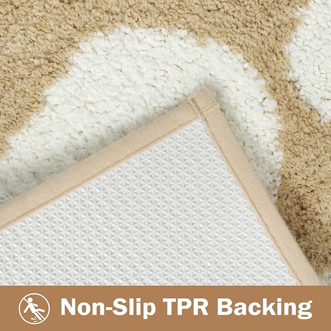 Uphome Bath Mats for Bathroom, 18x26 Modern Floral Bathroom Rug Non Slip, Soft Machine Washable Absorbent Quick Dry Bathroom Mat for Tub, Shower, Floor (Beige)