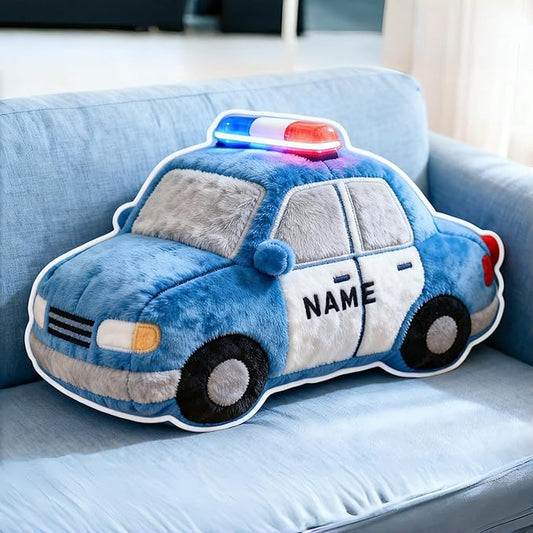 Personalized Police Car Shaped Pillow, Custom Name Plush Stuffed Pillows, Suitable for Beds, Sofas, Bedrooms, Living Rooms Custom Decorative Cushion Gifts for Birthday and Anniversary