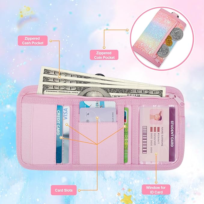 Gifts for Girls 3 4 5 6 7 8 9 10 11 12 Years Old Kids Wallet Cute Initial Coin Purse Toddler Wallet with Magic Sticker (Shiny Rainbow, J)