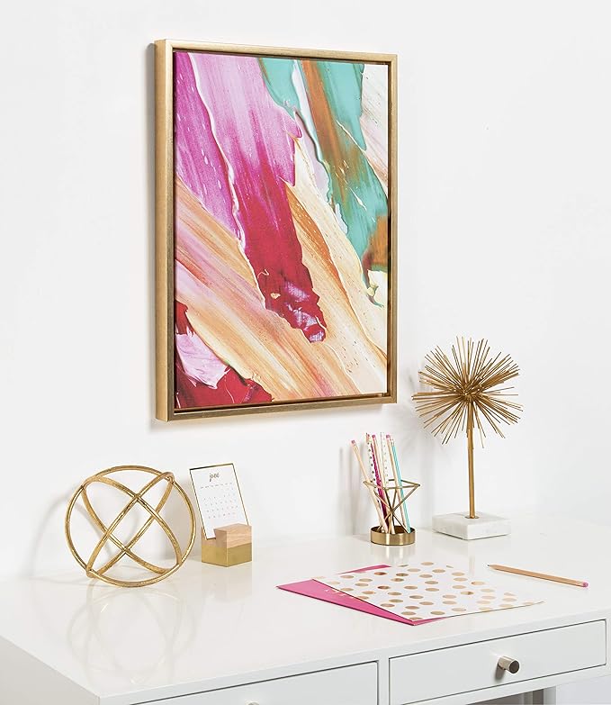 Kate and Laurel Sylvie Lush Color Acrylic Print Portrait Framed Canvas Wall Art, 18x24 Gold