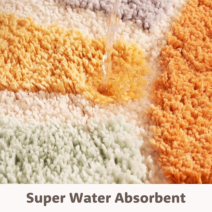Large 37" x 20" Sunrise Boho Bathroom Rugs,Half Circle Bath Mat Cute,Sun Bath Mats,Retro Bohemian Half Round Home Bathroom Decor,Small Colorful Fun Semi Round Shower Rug Non-Slip
