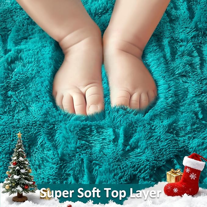 Ophanie Teal Rugs for Living Room Bedroom, 5x8 Fluffy Fuzzy Furry Carpet, Plush Soft Shaggy Bedside Indoor Floor Area Rug for Kids Girls Boys Baby Teen Dorm Nursery Home Decor Aesthetic