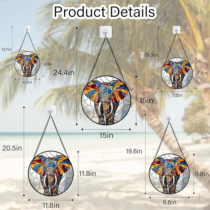 Stained Glass Window Hanging, Colorful Elephant Sun Catcher for Door Home Decor Animal Suncatcher Christmas Mother's Day Birthday Gifts for Women Men Mom and Nana 6.3 in