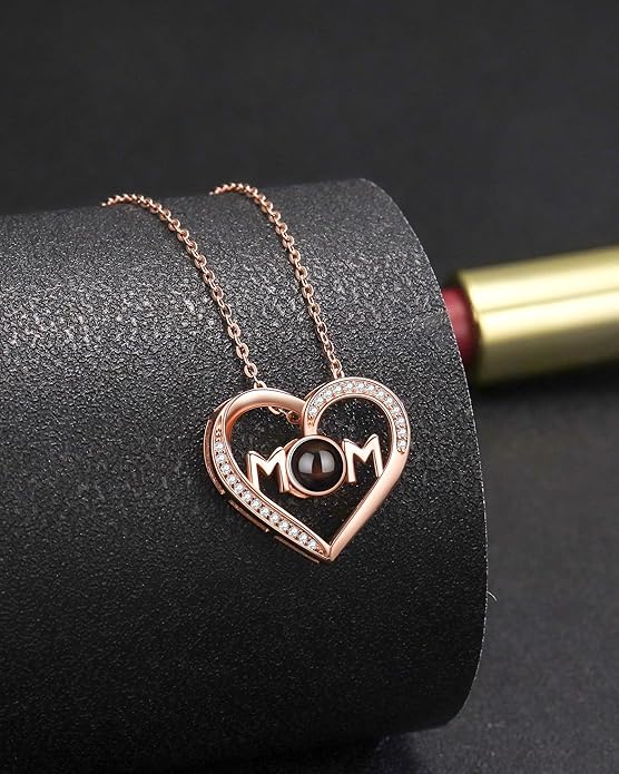 SUPHELPU Personalized Mother's Day Gifts for Mom From Daughter - Custom Photo Necklace With Picture Inside - Projection Necklace for Mom - Memorial Gift
