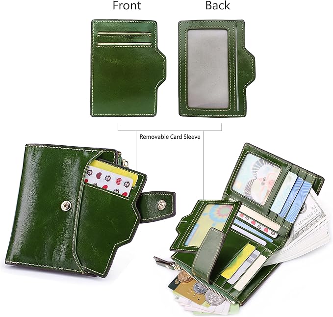 AINIMOER Women's RFID Blocking Leather Small Compact Bi-fold Zipper Pocket Wallet Card Case Purse with id Window