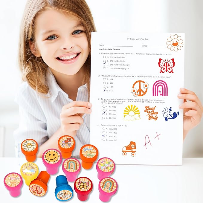 Groovy 70s Stamps for Kids, Themed Groovy 70s Birthday Party Favors Decorations Supplies 12PCS Groovy Self-Inking Stampers Classroom Gifts Cute for Boys Girls Rewards Birthday Party Gifts Ideas