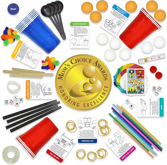 Funwares Original 237 Minute of Fun Games - Minute to Win It Family Party & Travel for Kids & Adults, 2-12 Players! Ready to Play Right Out of The Box!
