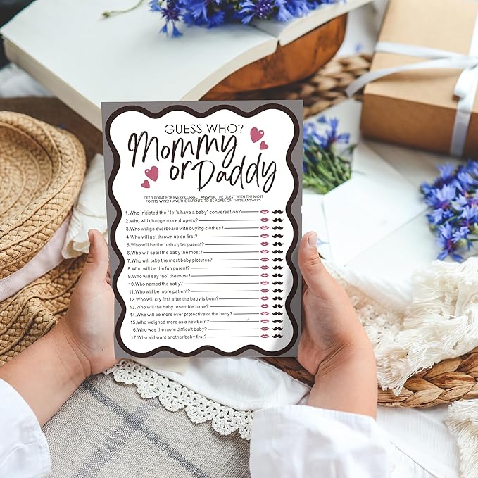 Guess Who？Mommy Or Daddy Games For Baby Shower, 30 Double Sided Minimalism Game Card For Boy Girl, Baby Announcement Gender Reveal,Baby Shower Decoration And Favor- A03