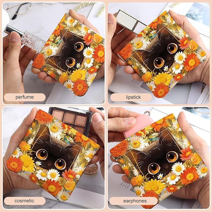 2Pcs PU Leather Small Squeeze Coin Purse Pouch Mini coin Bag Unique And Cute Wallet Cosmetic Bags Change Bag For Women Girls Men （Flowers and Cats 3