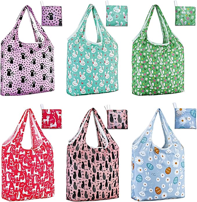 LOLOMLO 6 Pack Eco-Friendly Reusable Grocery Bags Lightweight Durable Washable Shopping Tote Foldable Outings Storage Pouch